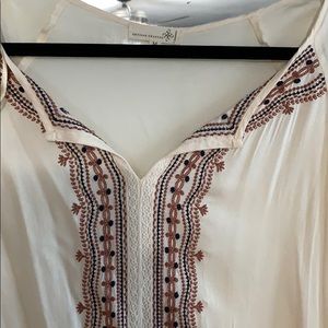 Democracy Cream Blouse with Brown Embroidery